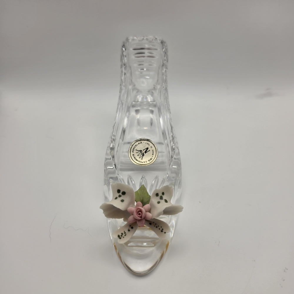 Glass High Heel Shoe Capodimonte Flower Figurine Cinderella Style Iris Orchid